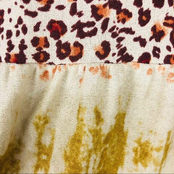 Entro cream brown leopard knit babydoll boho top large - Picture 4 of 7
